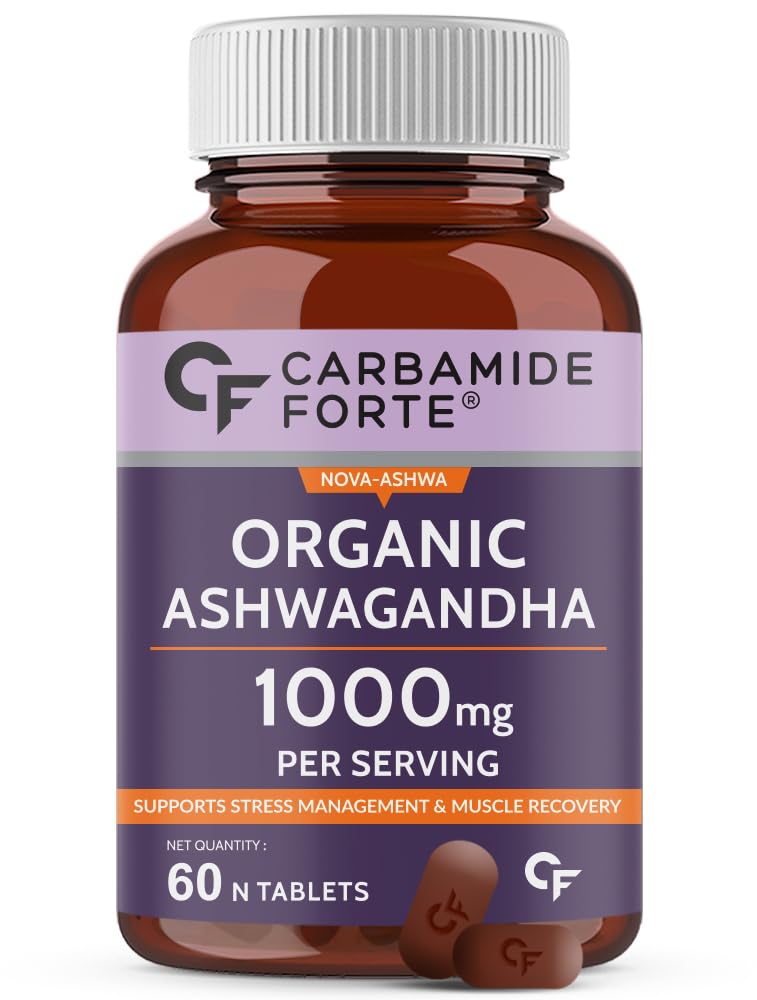 Carbamide Forte Organic Ashwagandha 1000mg Tablets|Stress & Anxiety Relief Tablets |Ashwagandha Powder tablet 1000 mg|Rejuvenates Mind & Body – 60 Organic Ashwagandha Tablets, 1 count, 60 capsules