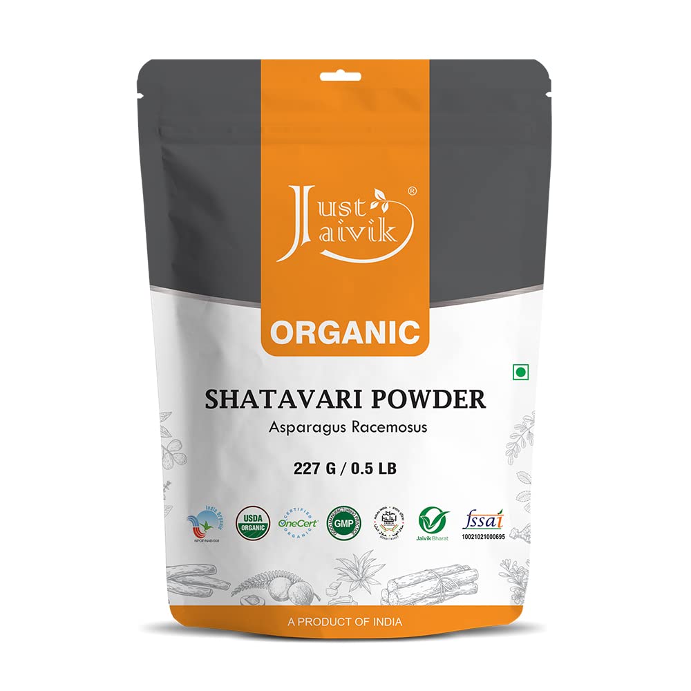 Just Jaivik Organic Shatavari Powder – 227 Gm | Female Tonic & Herbal Health Supplement for Women’s Hormonal Balance & Wellness | No Added Preservatives or Additives, Vegan, USDA,Jaivik Bharat And Non-GMO Approved