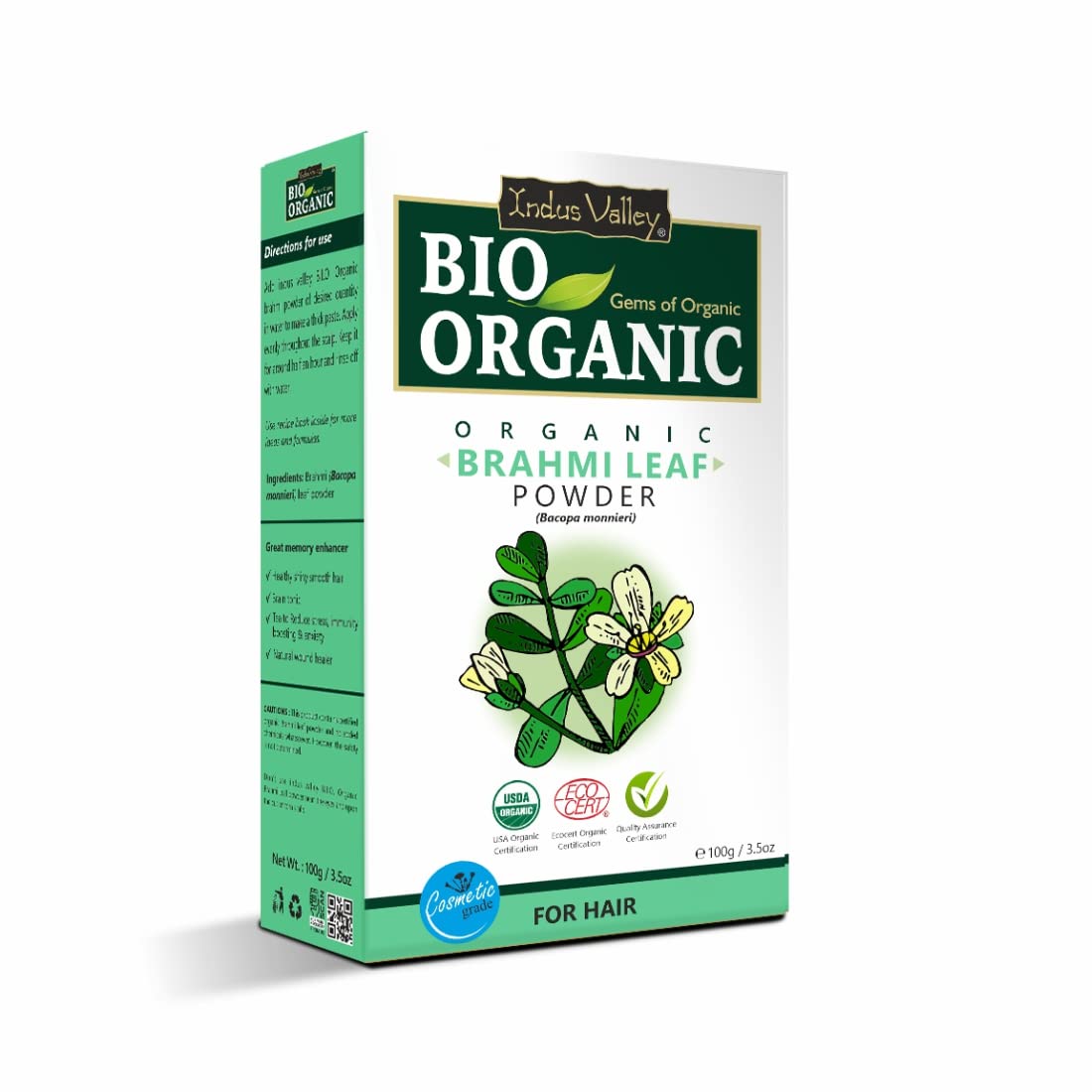 INDUS VALLEY 100% Organic Brahmi Powder | Bacopa monnieri for Hair Cleanser & Hair Care – (100g)