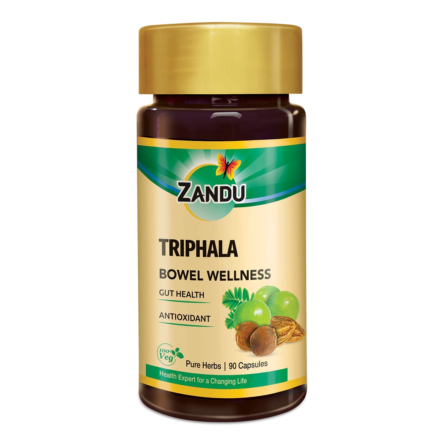 Zandu Triphala Capsules, Supports Bowel Wellness & Healthy Gut, Helps to Boost Immunity & Useful for Digestion, Antioxidant Properties – 90 Veg Capsules