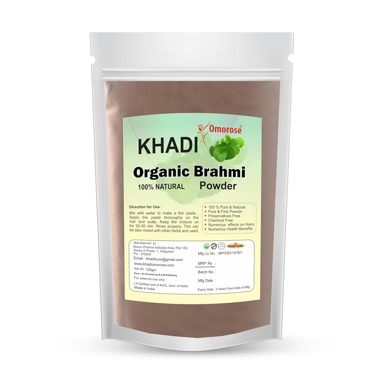 Khadi Omorose Brahmi Powder For Healthy Hairs-100 Grams | Helps in reducing Hairfall, boost healthy hair growth