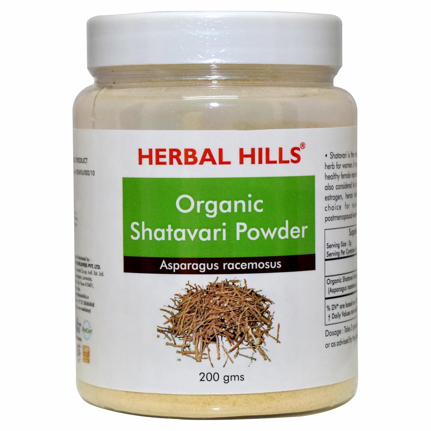 Herbal Hills Organic Shatavari Powder (Asparagus Racemosus) | 200 gm | Pack Of 1 | Used To Maintain The Balance of Women Health
