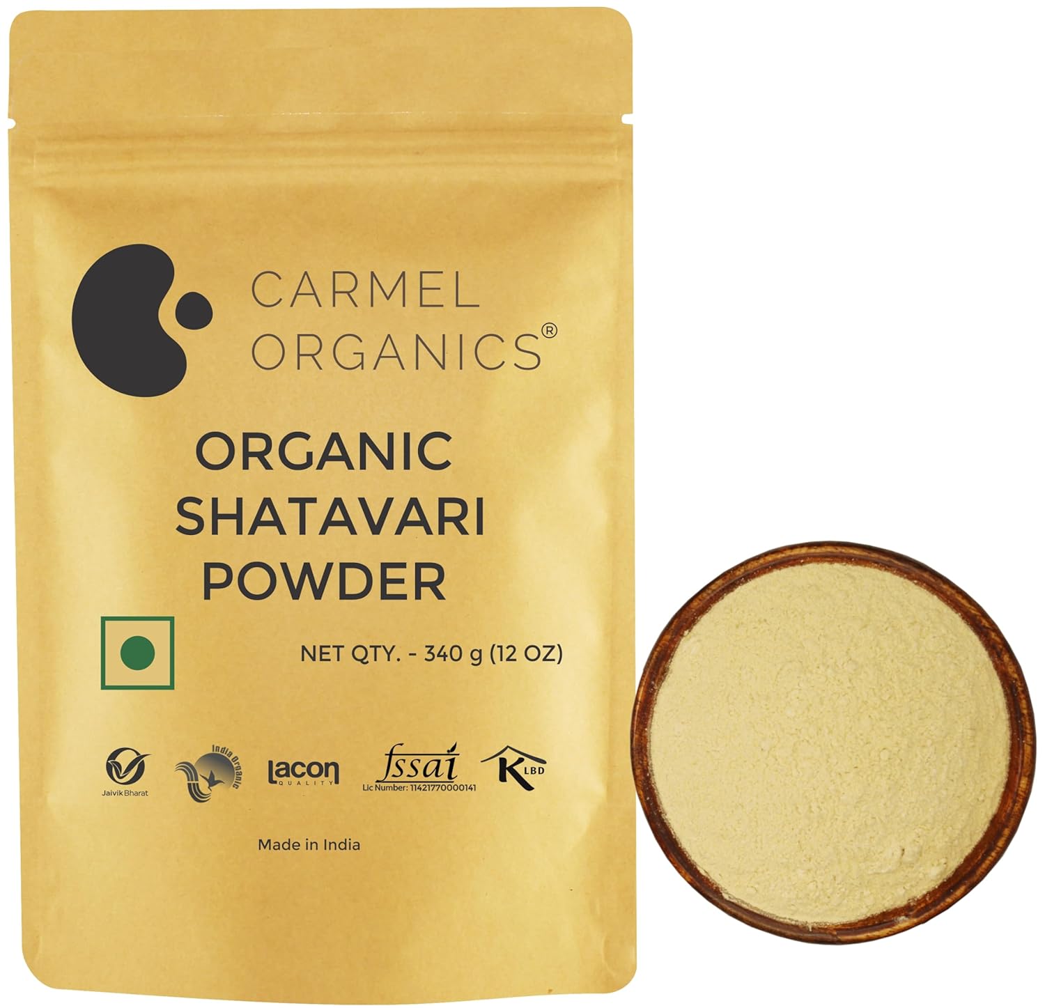 CARMEL ORGANICS Shatavari Root Powder 340 Grams (Pack of 1)| Jaivik Bharat Certified | Asparagus Racemosus | Satavari Kizhangu Podi/Chittamoothi Podi Powder | Non GMO