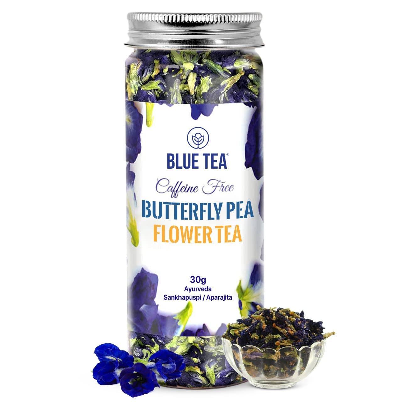BLUE TEA – Butterfly Pea Flower Tea – 30gm – 60+ Cups | Prime Savings Day | SUPER ANTIOXIDANT | Caffeine Free || Aparajita – Shankhpushpi || Flower Based – Herbal Tea | Featured In Shark Tank | Reusable Pet Jar