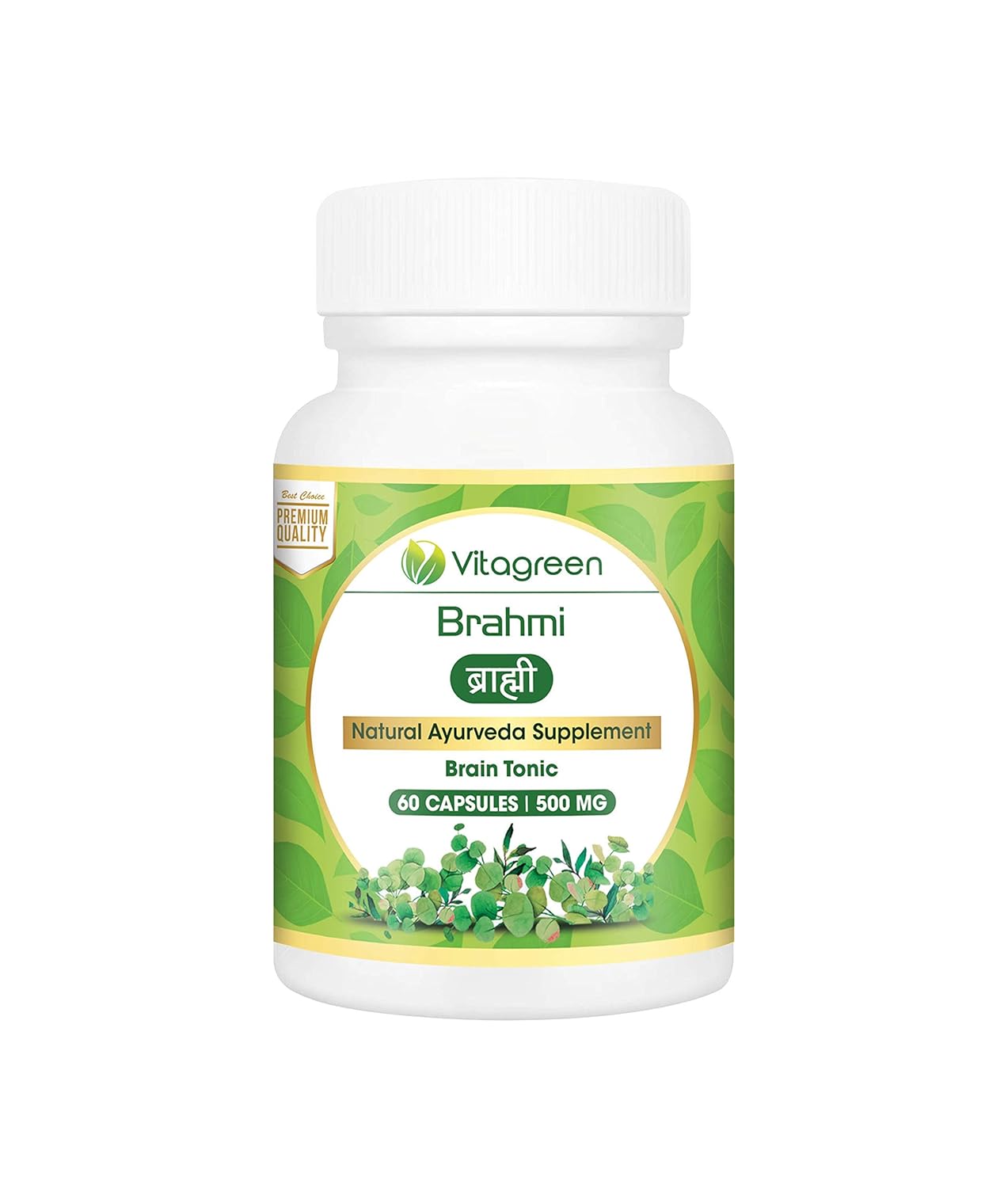 VitaGreen BRAHMI Capsules For Support Memory, Stress & Brain Tonic, Pure Ayurvedic, Natural, Herbal Supplement, 500 mg, 60 Capsule Pack ( Pack of 1 )