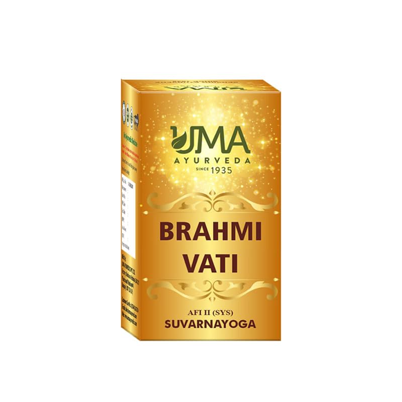 Uma Ayurveda Brahmi Vati With Gold | Enriched Brahmi With Ashwagandha and Shankhpushpi | Pure Natural Herbs Extracts of Brahmi 30 Tablets