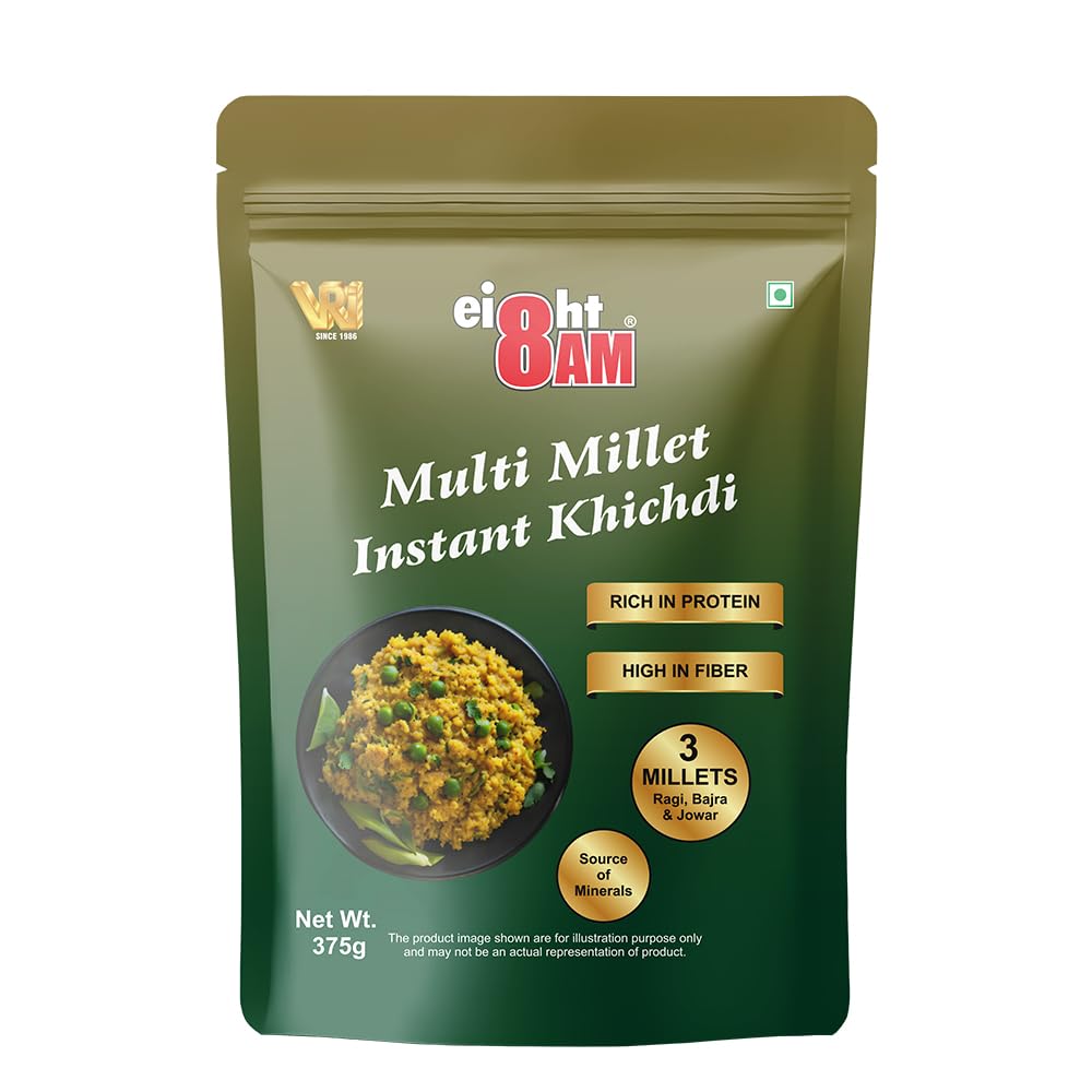 8 AM Multi Millet Instant Khichdi, Nutritious and Delicious Millet Khichdi Made with a Trio of Wholesome Millets – Bajra, Ragi, and Jowar – Perfect for a Quick and Healthy Meal 375 G