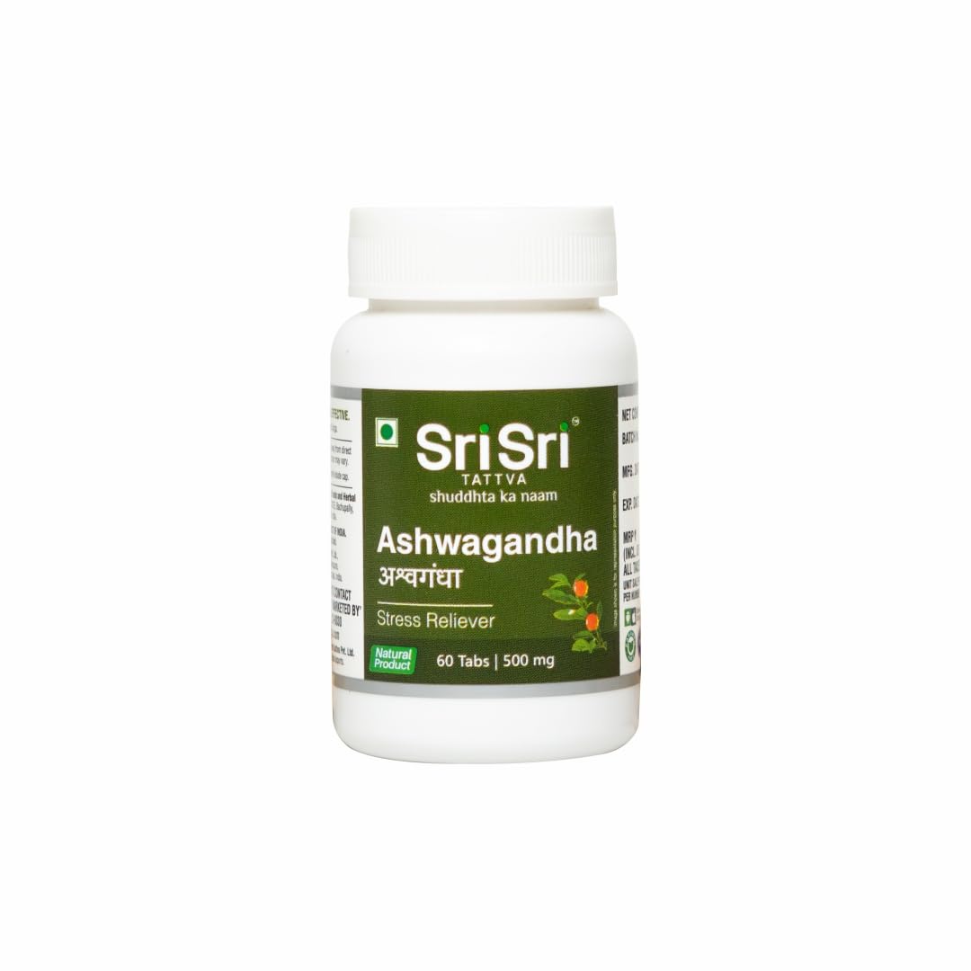 Sri Sri Tattva Ashwagandha Tablet | Ashwagandha Supplements | Immunity Booster | Helps Relieve Anxiety & Stress | Rejuvenates Mind & Body | 60 Tablets – 500 Mg