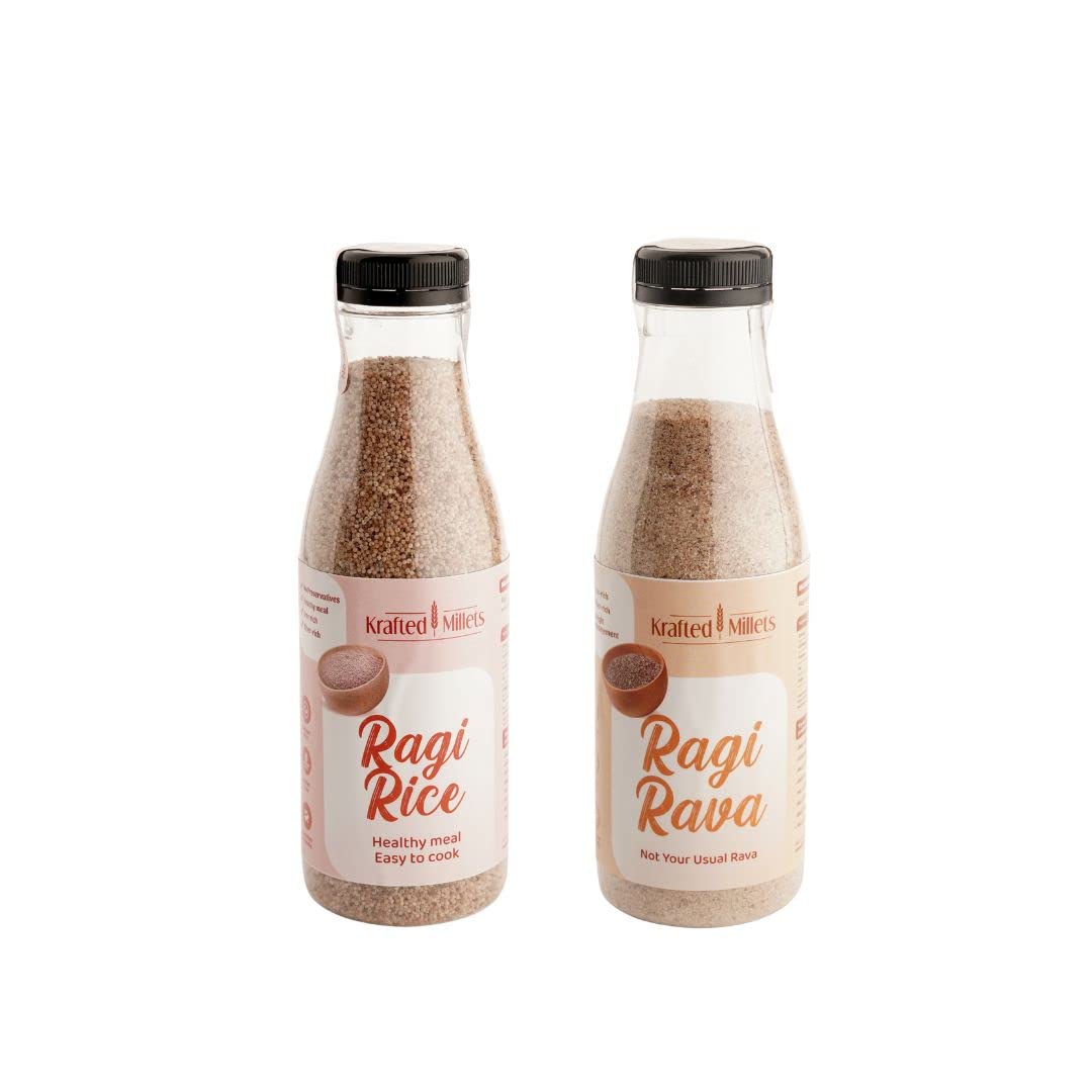Krafted Millet Combo Pack Ragi Rice And Rava | Healthy meal Easy to Cook | Not Your Usual Rava | Rich in Protein & Fiber | Instant And Healthy Food (760 Gram)
