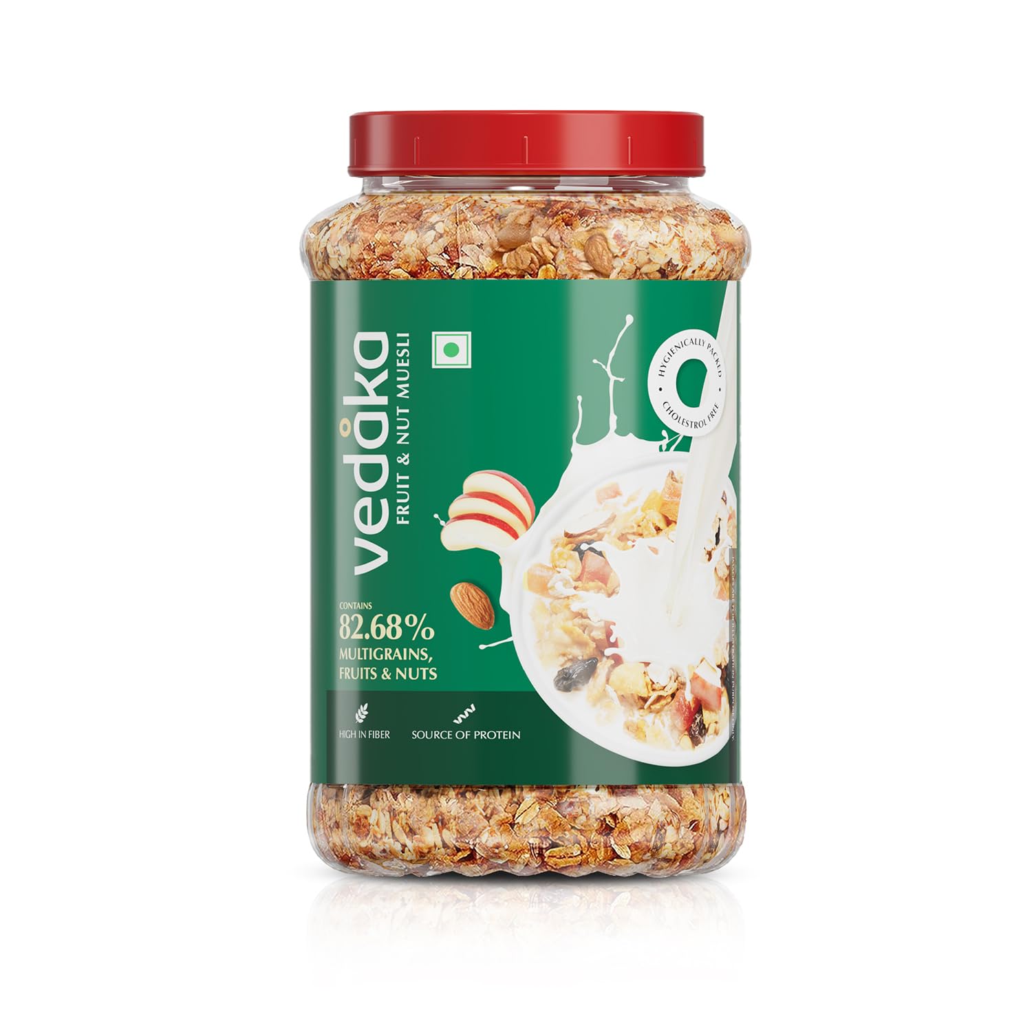 Amazon Brand – Vedaka Fruit and Nut Muesli 1 kg Jar | Contains 82.68% Fruits, Nuts & Multigrains | High in Fiber | Source of Protein | Breakfast Cereal
