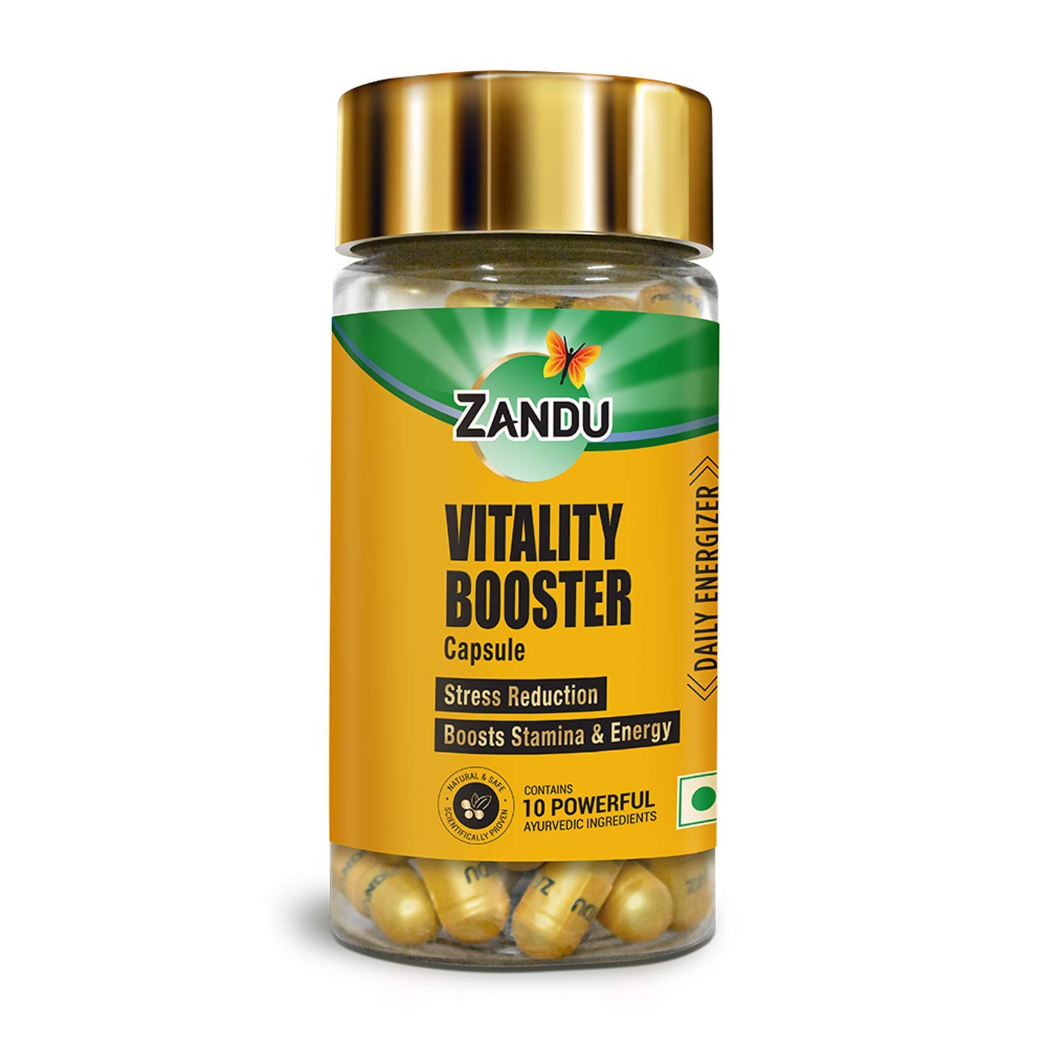 Zandu Vitality Booster Capsule, With Goodness of Ashwagandha, Safed Musli, Gokshur, Shuddha Shjilajit, Helps to Boost Energy and Strength – Pack of 60 Veg Capsules