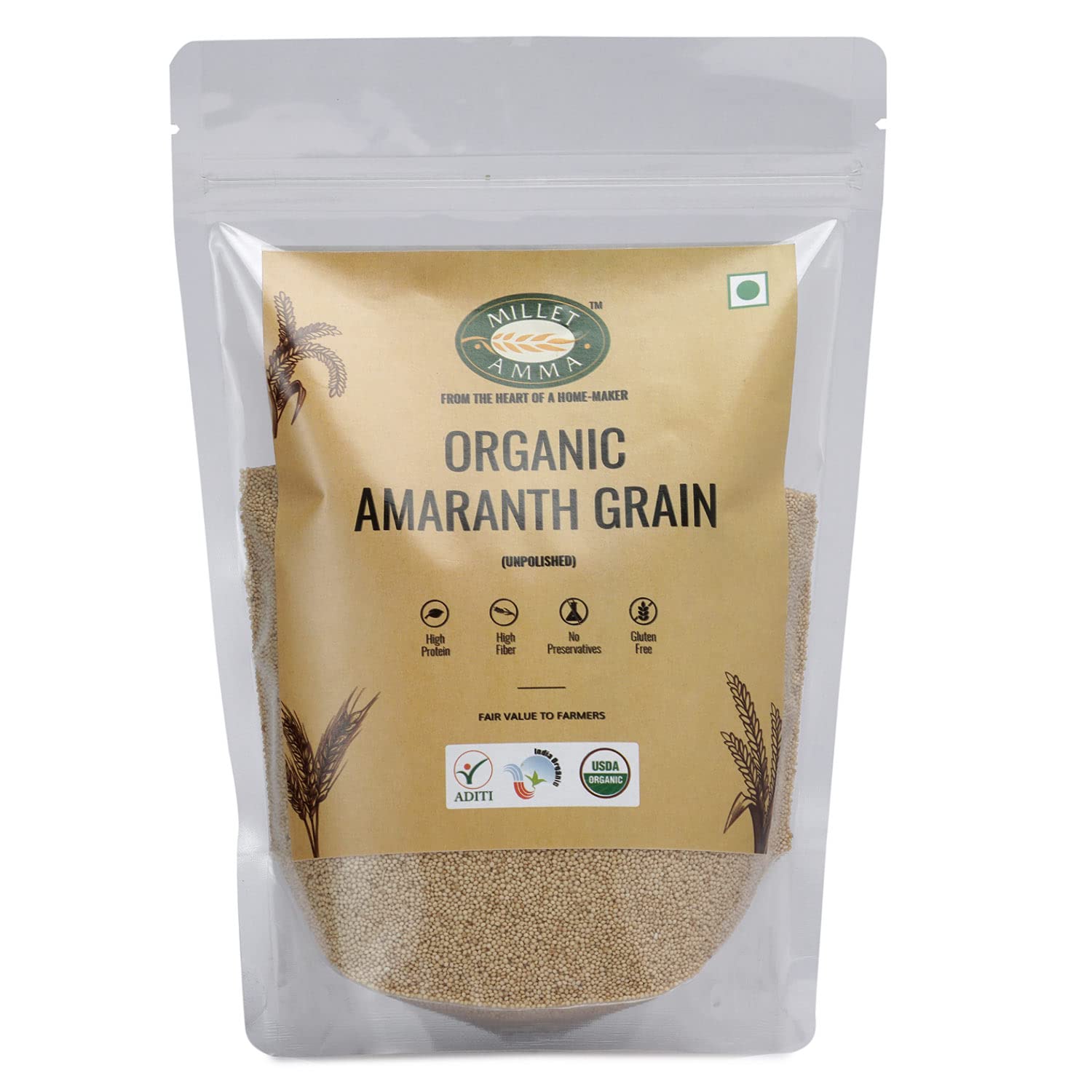 Millet Amma Organic Amaranth Grain 1kg | Unpolished, High in Protein & Fibre – Gluten Free & Vegan