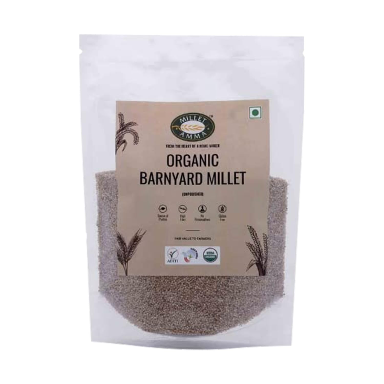 MILLET AMMA Organic Gluten Free Unpolished Barnyard Millets for Overall Wellness And Balanced Nutrition – 500 gm (Pack of 1)