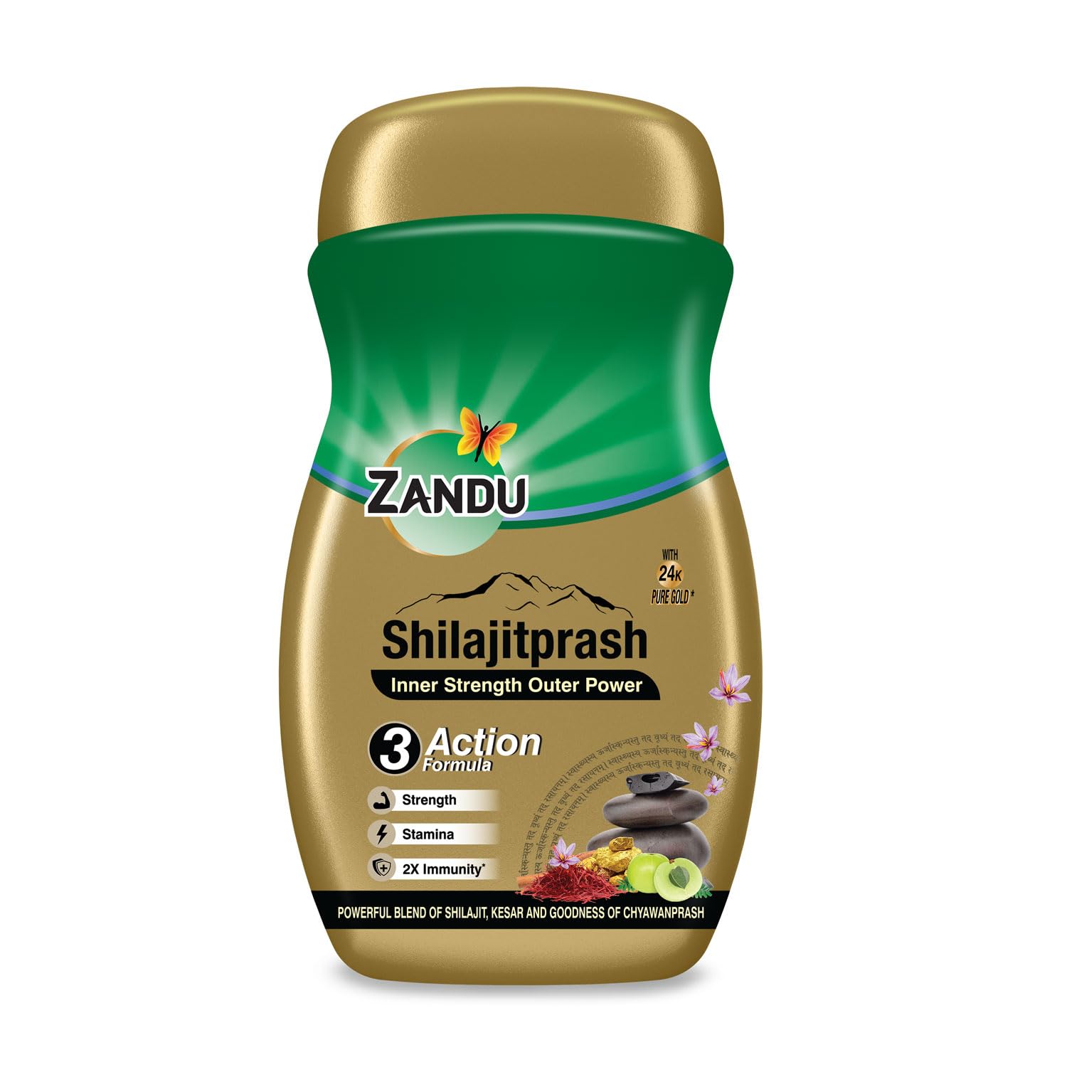 Zandu Shilajitprash | Dual Goodness of Chyawanprash & Shilajit/Shilajeet | Strength, Stamina & 2X immunity* | 450g I 24K Gold Bhasma & 47 Potent Herbs I No added sugar I 100% ayurdevic