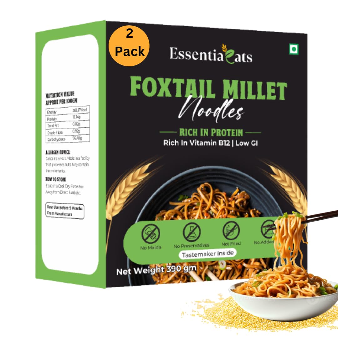 Essentiaeats Foxtail Millet Noodles With Tastemaker | No Maida, Not Fried, No Preservatives, No MSG | 390g (Pack of 2)
