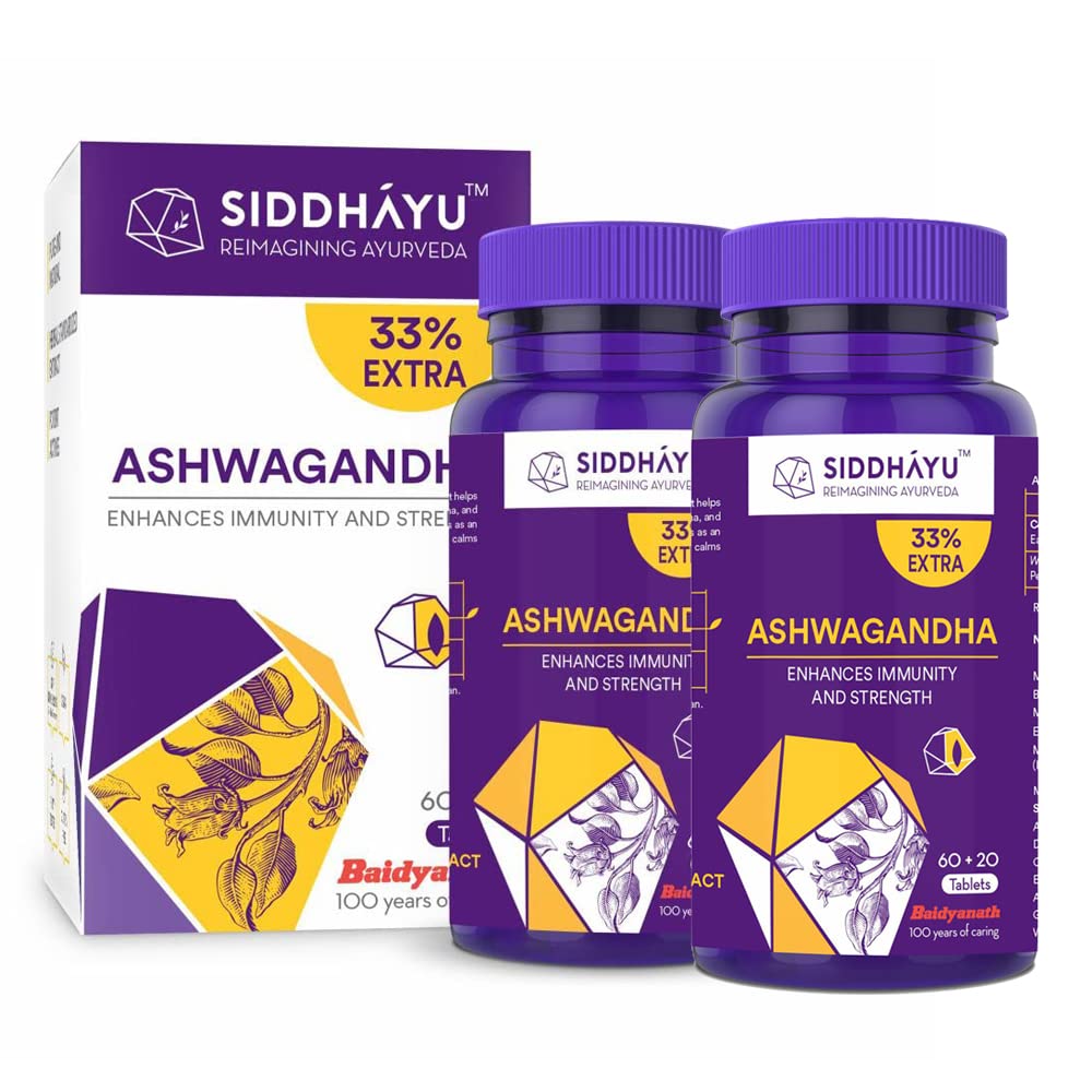 Siddhayu Ashwagandha Tablet | Enhances Immunity and Strength | 60 + 20 Tablets (40 Pills Free) (Pack of 2)