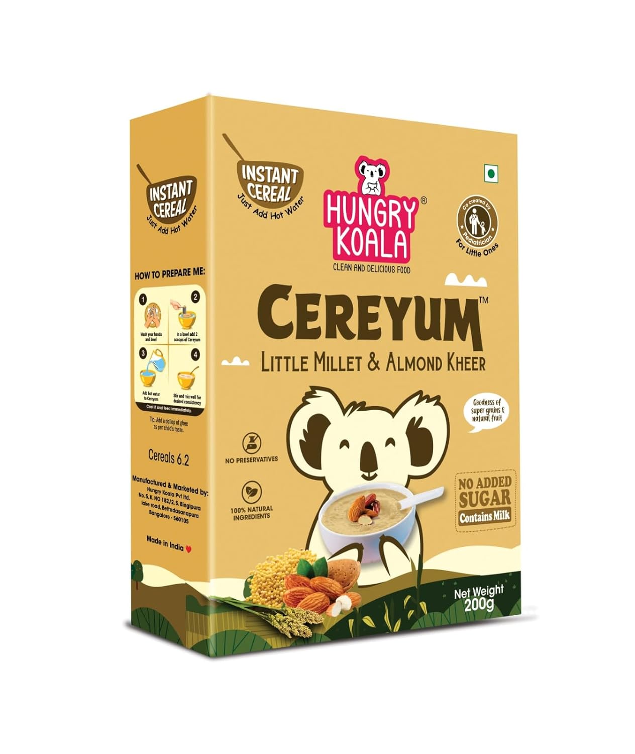Hungry Koala Little Millet & Almond Kheer, Instant Cereal with Sprouted Millet, Dates, Travel Friendly
