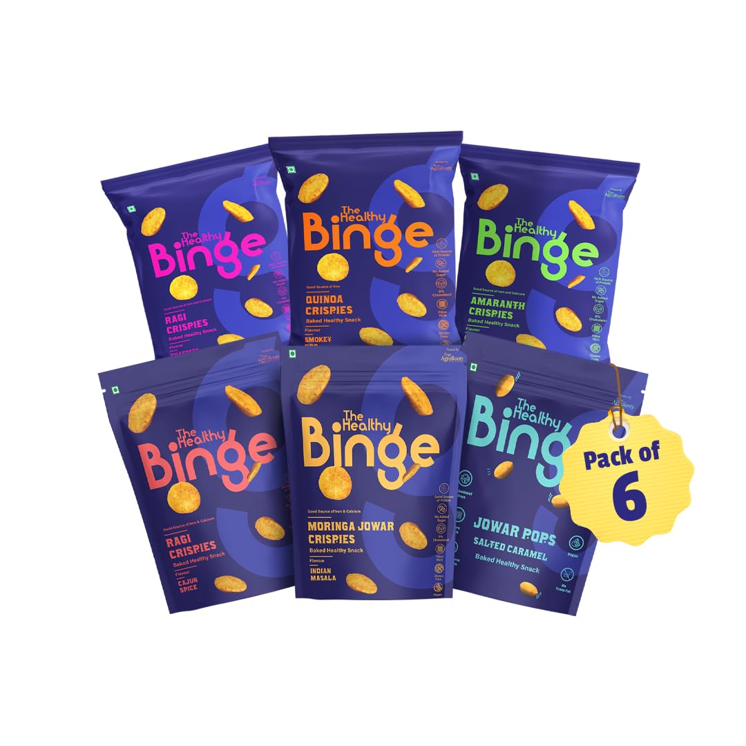The Healthy Binge | Assorted pack of millet chips | No maida, palm oil or MSG | High Protein healthy snacks| PACK of 6 (40 gm x 6)