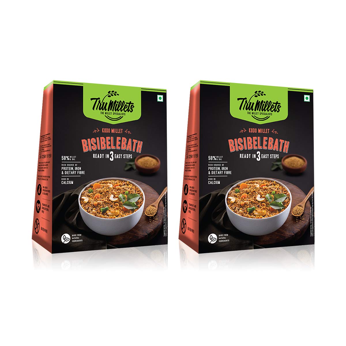 Trumillets | Healthy Millet Meals | Ready to Cook | Bisebelebath – 200g Each (Pack of 2)
