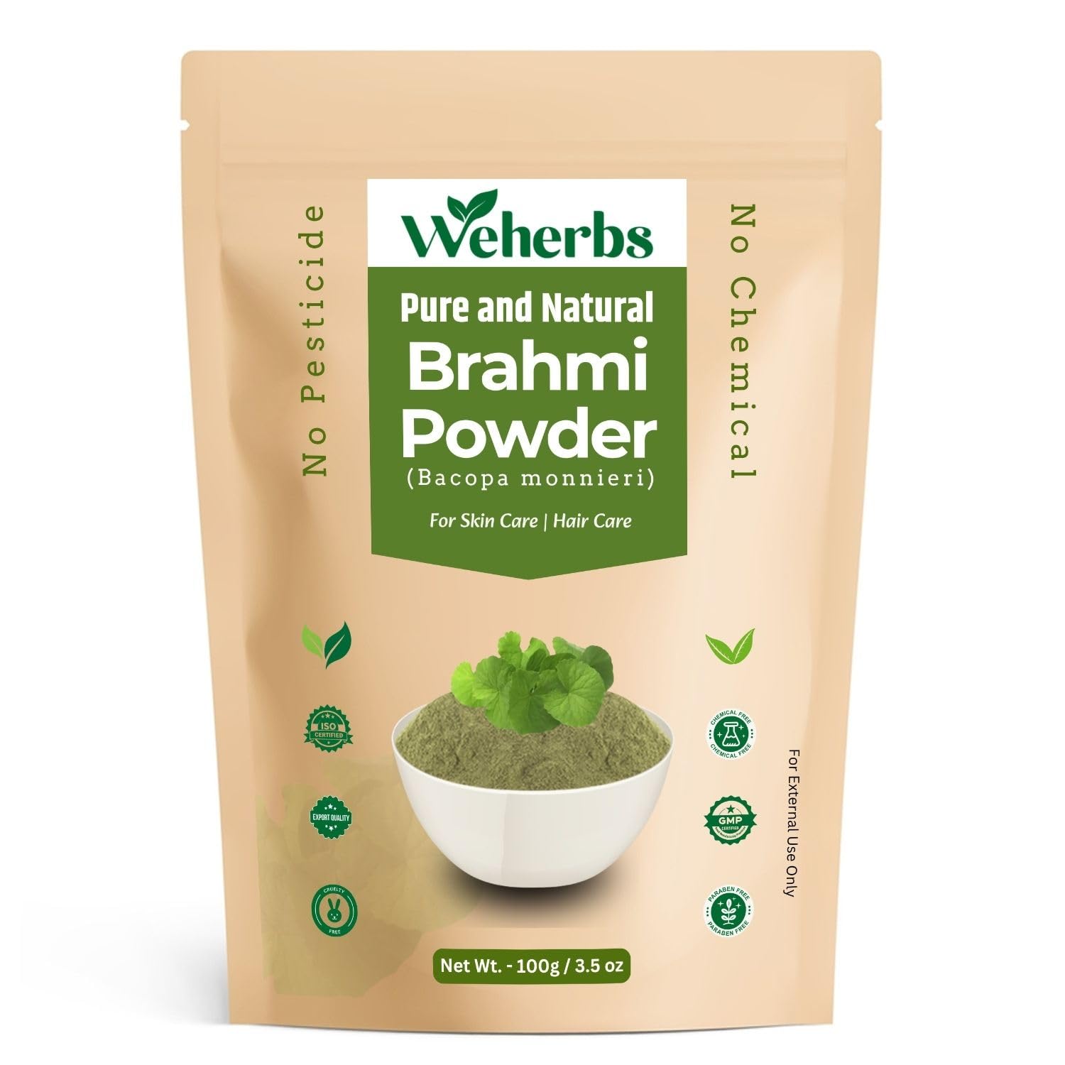 Weherbs Natural Brahmi Powder (100 Grams / 3.5 oz) (Bacopa Monnieri Powder) For Hair Care, No Chemical, No Preservative, All Hair Type, For Man and Woman