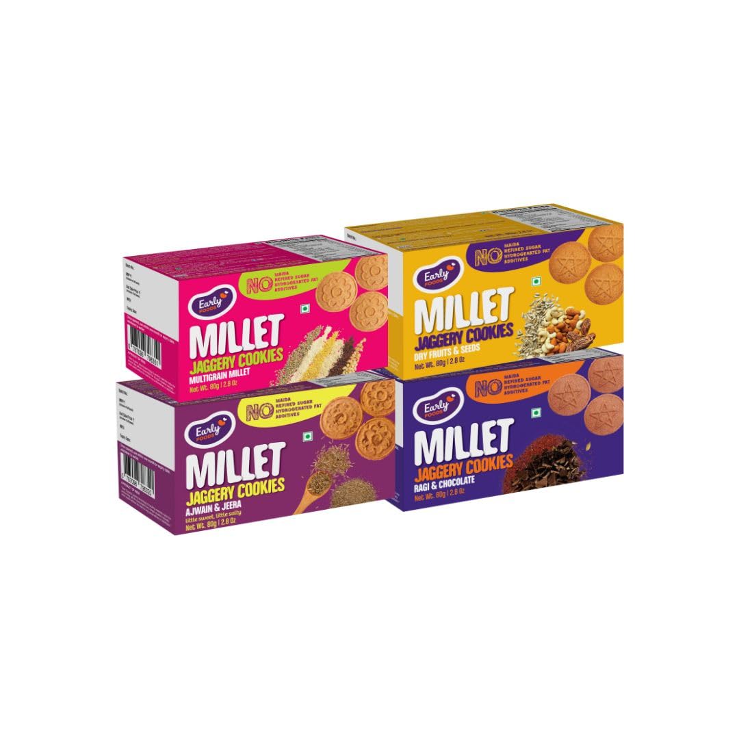 Early Foods- Chota Pack Biscuits Combo Pack – Millet Jaggery Cookies X 4 | Millet biscuits | Sugarfree Biscuits