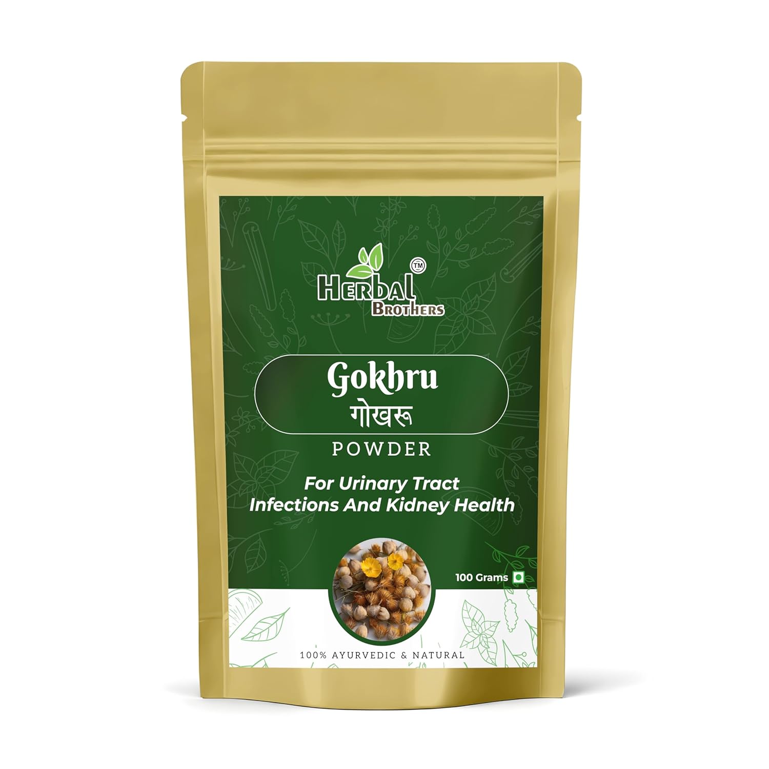 HERBAL BROTHERS Gokhru/Gokshura Powder Tribulus Terrestris (Palleru/Nerunjil) Churna, Boosts Strength, Stamina & Vitality To Supports Kidney & Urinary Health – 100gm (Pack of 1)