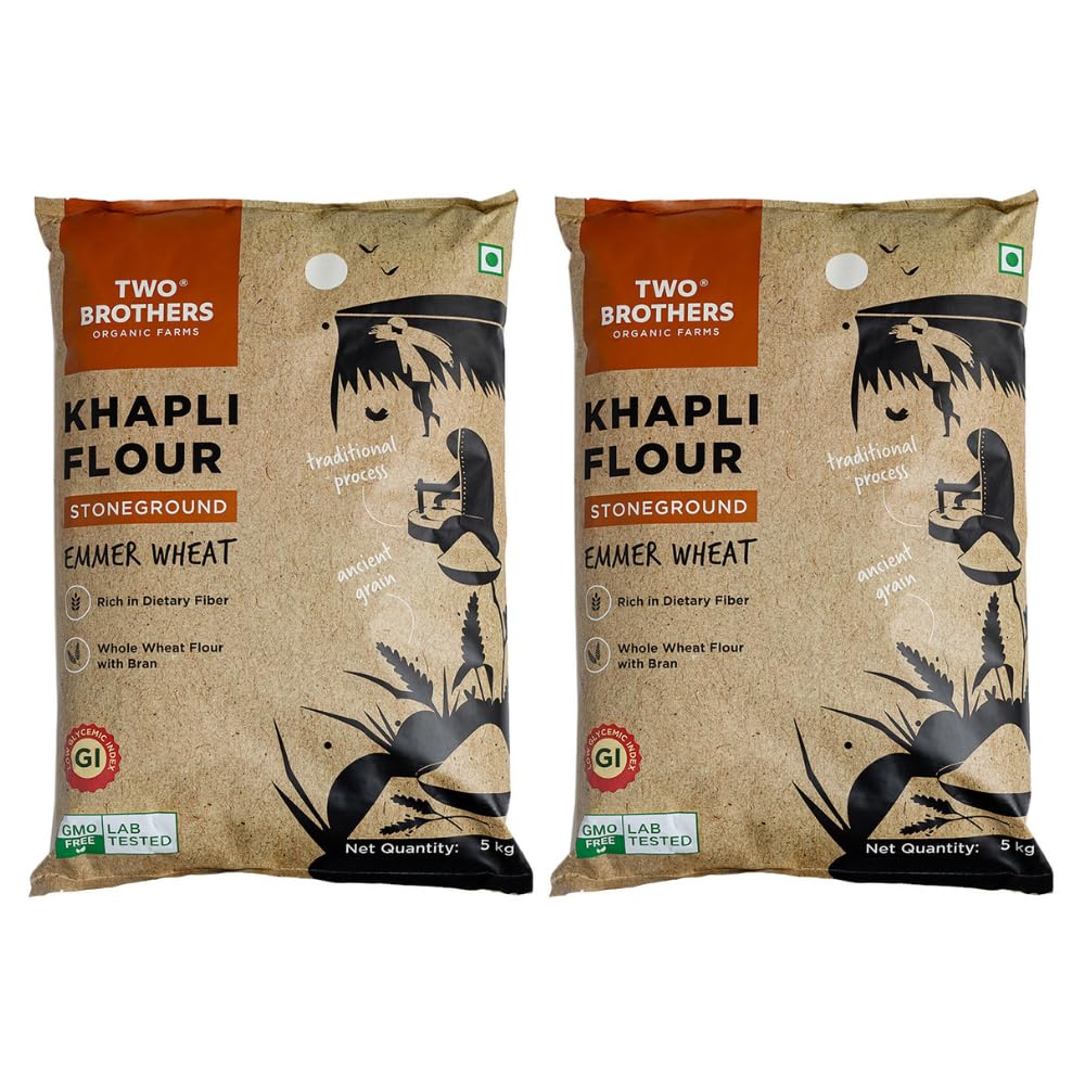 Two Brothers Organic Farms – Khapli Wheat Flour (10kg) | High Dietary Fiber for Easy Digestion | Stoneground Emmer Khapli Atta