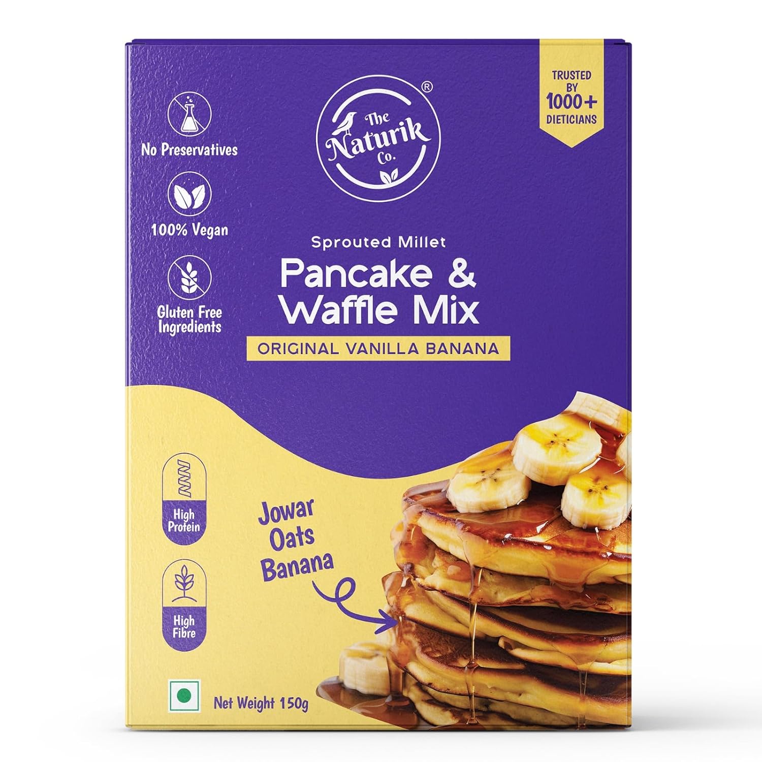 The Naturik Co. Millet Vanilla Pancake & Waffle Mix 150g | No Maida | No Sugar | Made With Jaggery | Millets Powered | Ready in 2 Min | No Preservatives | High Protein & Fiber | As Seen On Shark Tank