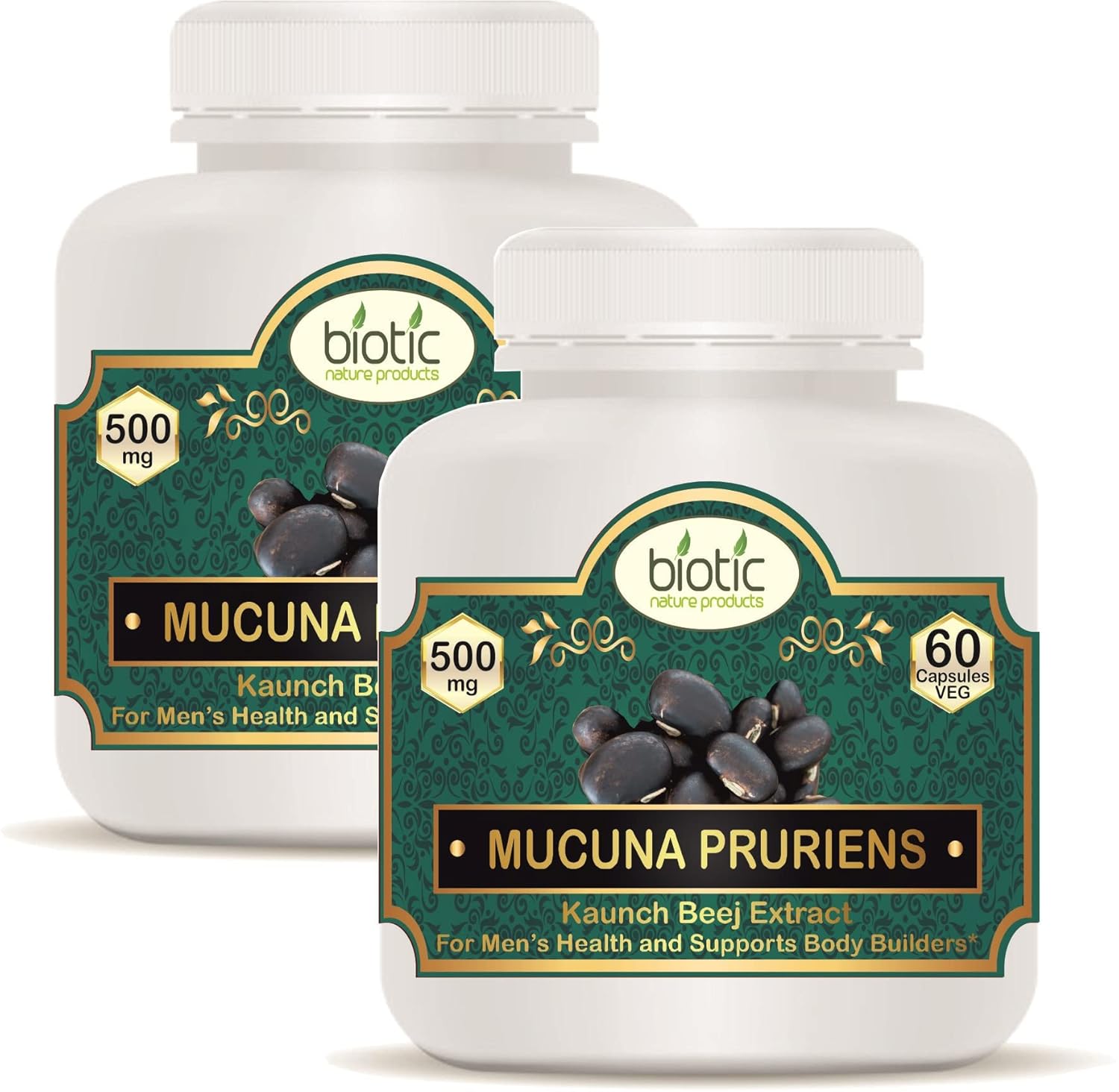 Biotic Mucuna Pruriens Capsules – Kaunch Beej Capsules Kapikachu Capsule 500 mg Extract – 120 Veg Capsules (Pack of 2)