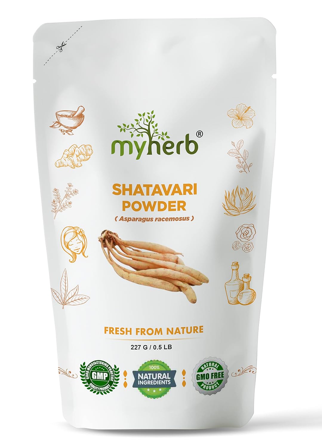 MYHERB 100% Natural Organic Shatavari Powder (Asparagus racemosus) || 227 Gm/0.5 Lbs || Promotes Vitality and Strength || For Men & Women