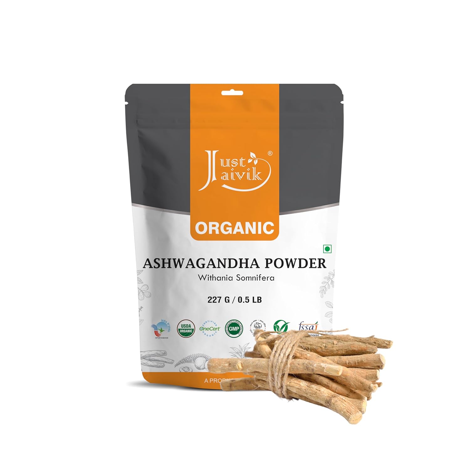 Just Jaivik Organic Ashwagandha Powder- 227g For Stress Relief, Energy Boost & Immunity | Withania somnifera, Ashwagandha Podi, Asvagandha Churna, Asvagandha, Indian ginseng