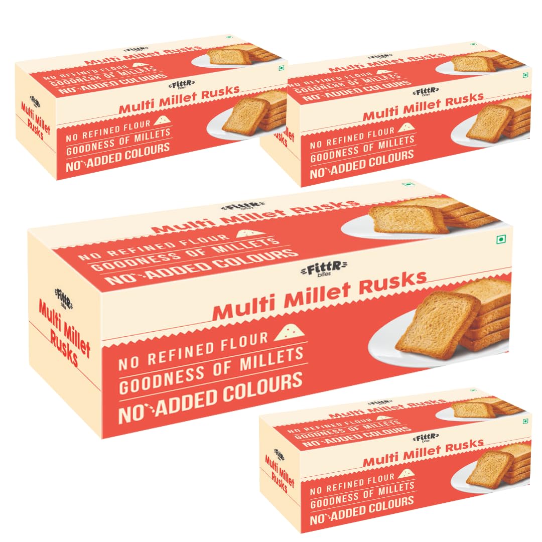 FittR Bites Multi Millet Rusk Multigrain, pack of 4, 440 gms