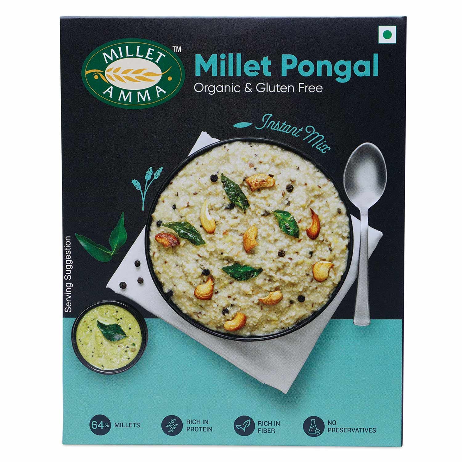 Millet Amma CERTIFIED ORGANIC Millet Pongal Mix | 250 GMS Pack | 58% Millet Content | Easy & Ready to Cook | Instant Millet Breakfast Mix | Rich in Protein & High Fiber | 100% Vegan |