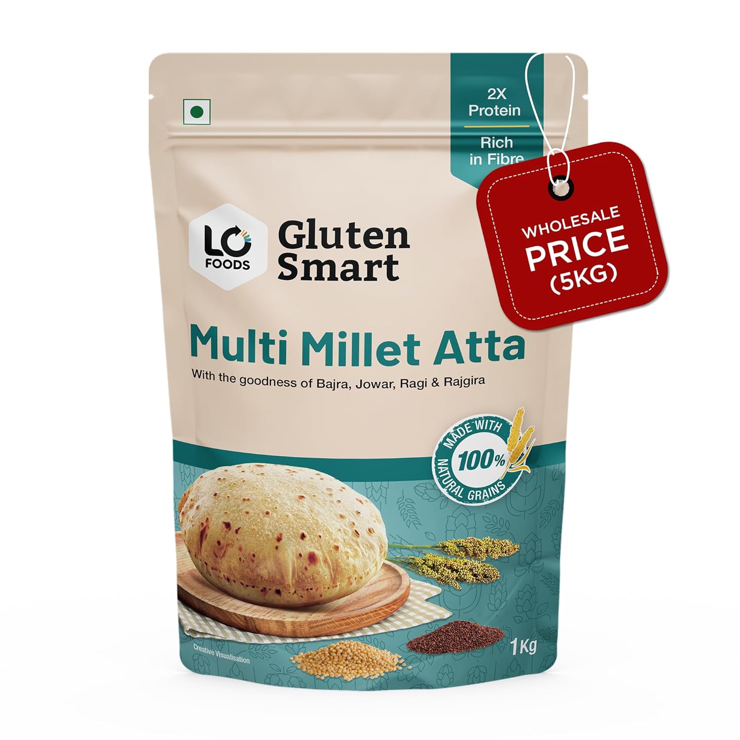 Lo Foods Gluten Free Multi Millet Atta 5Kg| Multi Millet Flour|Diet Food For Weight Loss | Sugar Control for Diabetics | Gluten Free Atta
