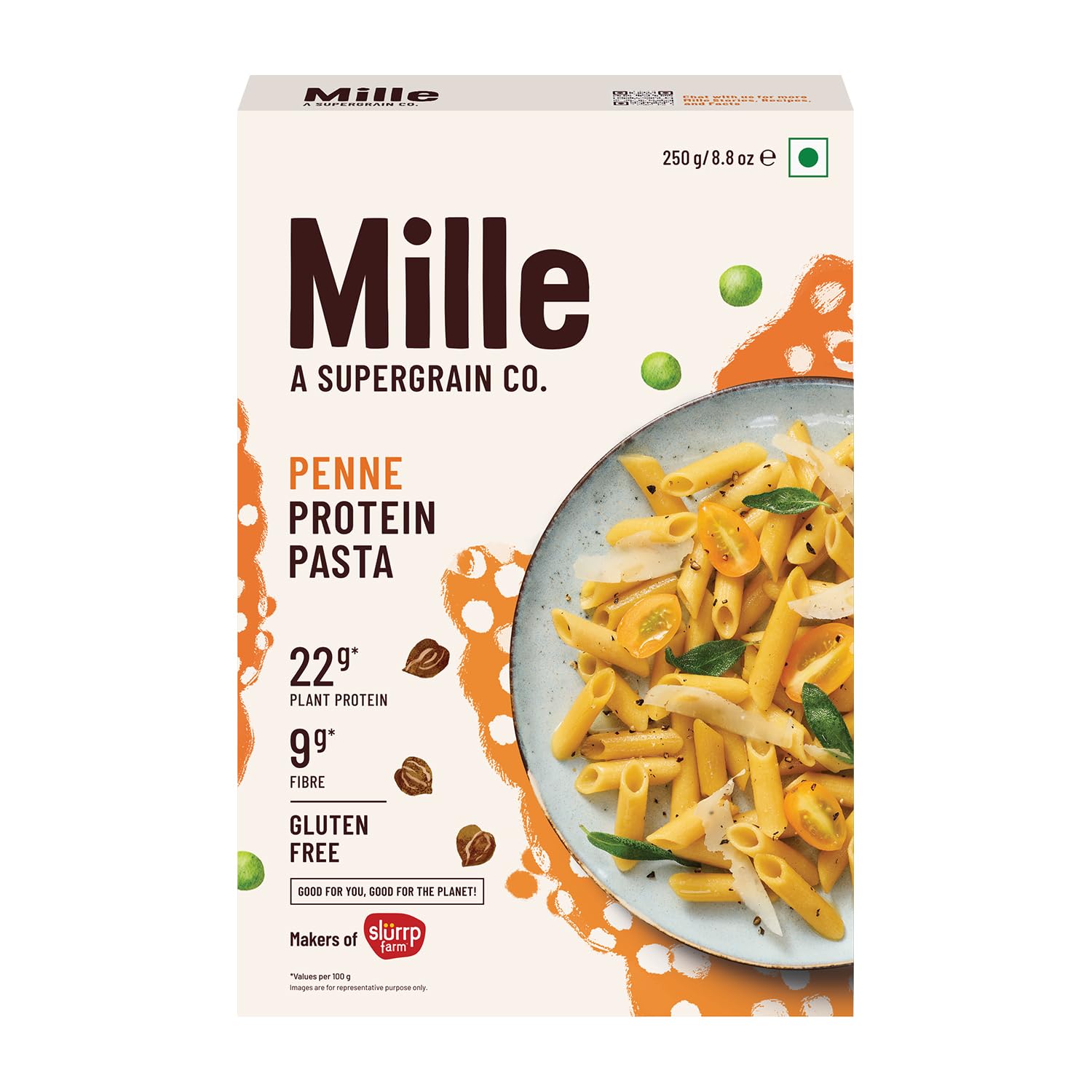 Mille High Protein Penne Pasta | Gluten Free | No Maida | 1.8X Plant Protein | 250Gms