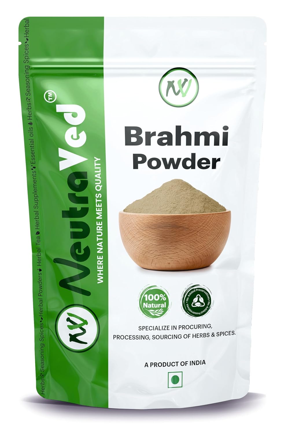 NeutraVed Brahmi Powder -250g For Hair Growth, Eating | 100% Natural, No preservative | Pack in Zipper Standup Pouch – 250 Grams