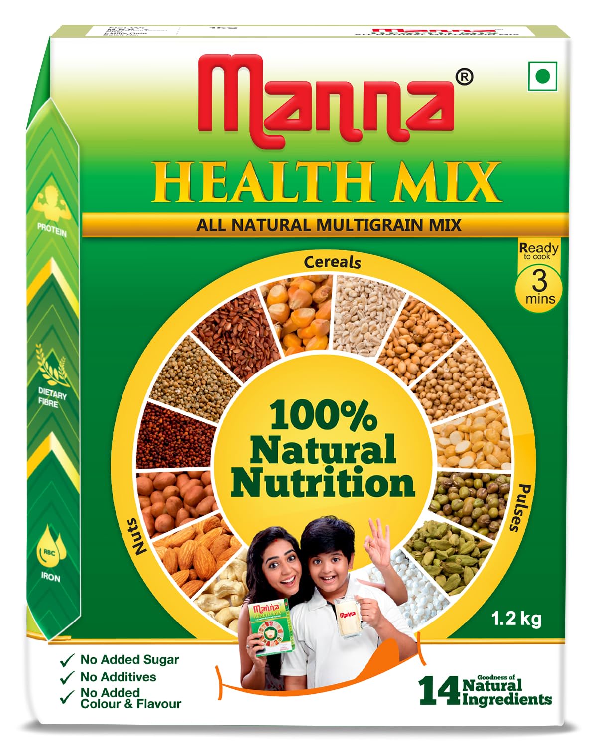 Manna Health Mix 1.2Kg, All Natural Kids Nutrition Drink, with 14 ingredients, Zero Sugar. 100% Natural Nutrition