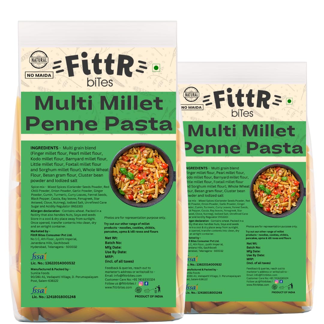 FittR Bites Multi Millet Penne Pasta | No Maida | Healthy | Pack of 2, 360 Gms