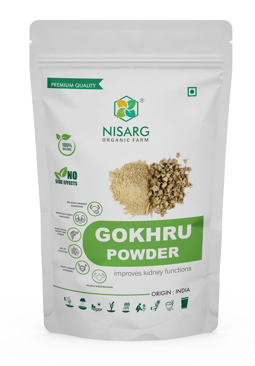 Nisarg Organic Farm Gokhru/Gokshura/Tribulus Terrestris Powder Support Vitality and Improve Wellness 100gm
