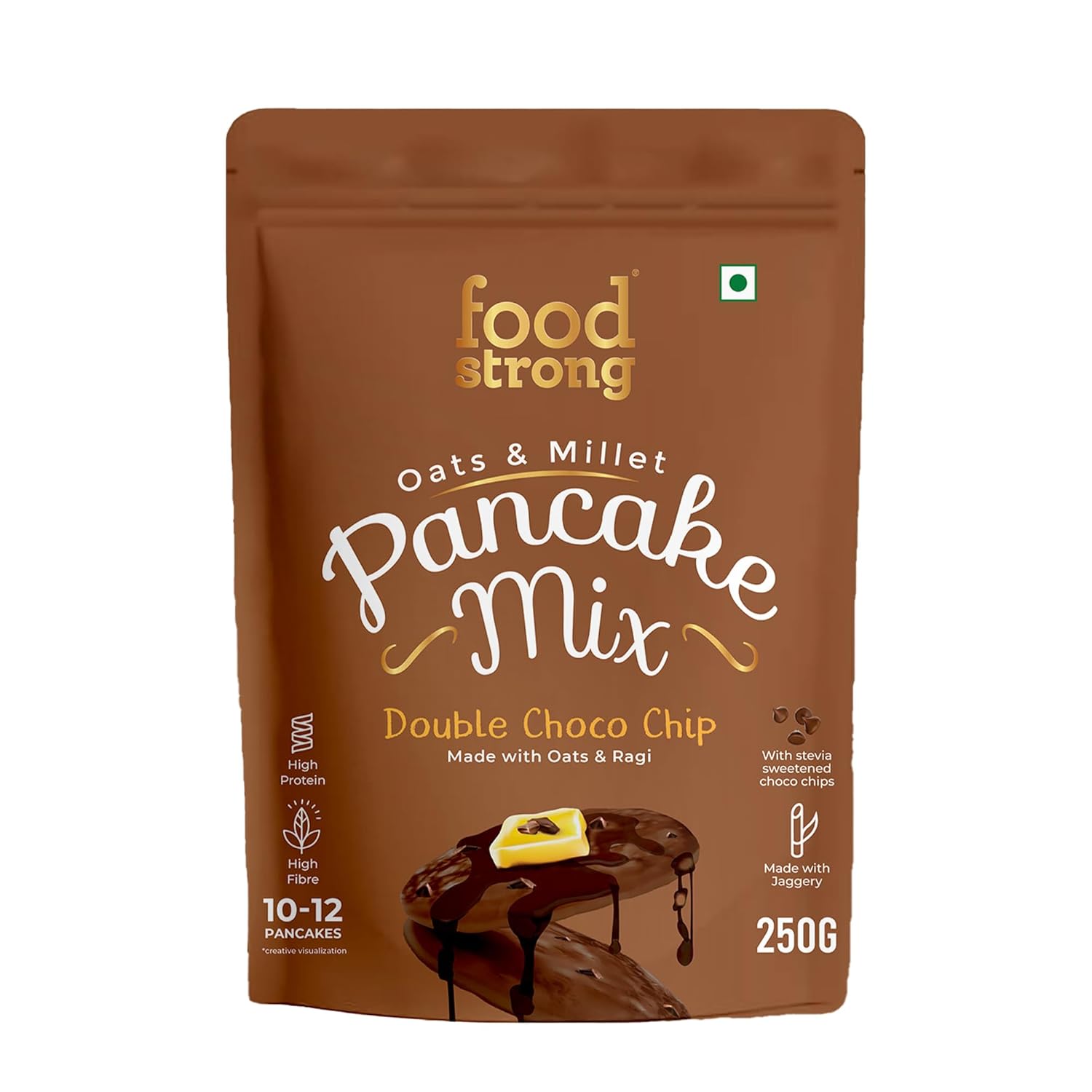 Foodstrong Oats and Millets Double Choco Chip Pancake Mix, High Protein & Fibre, No Maida, No Refined Sugar – Made With Jaggery, Eggless Instant Breakfast Mix 250 g
