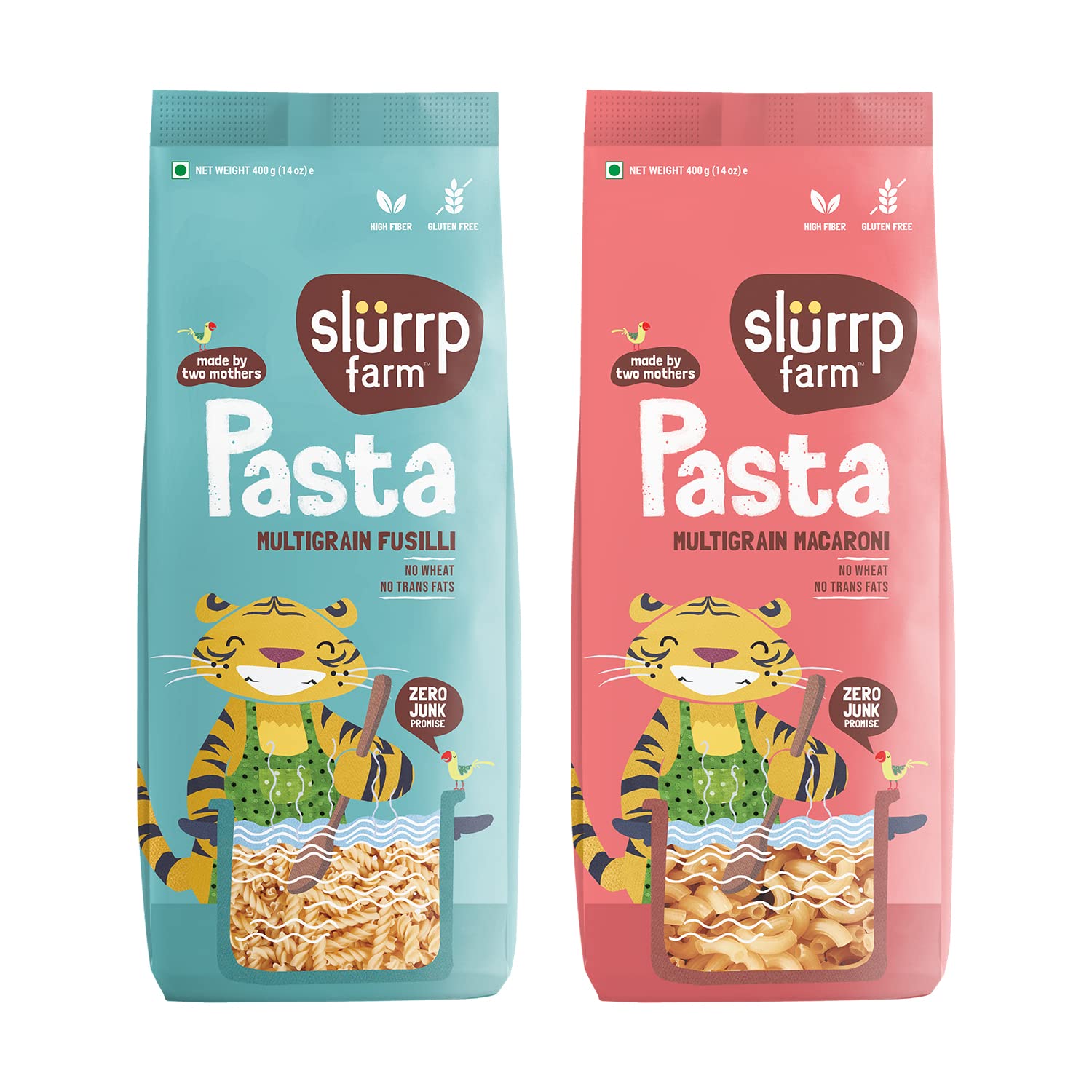 SLURRP FARM No Maida Pasta Combo | Gluten Free & Multigrain | Healthy Pasta made with Brown Rice and Corn | 400 grams X 2