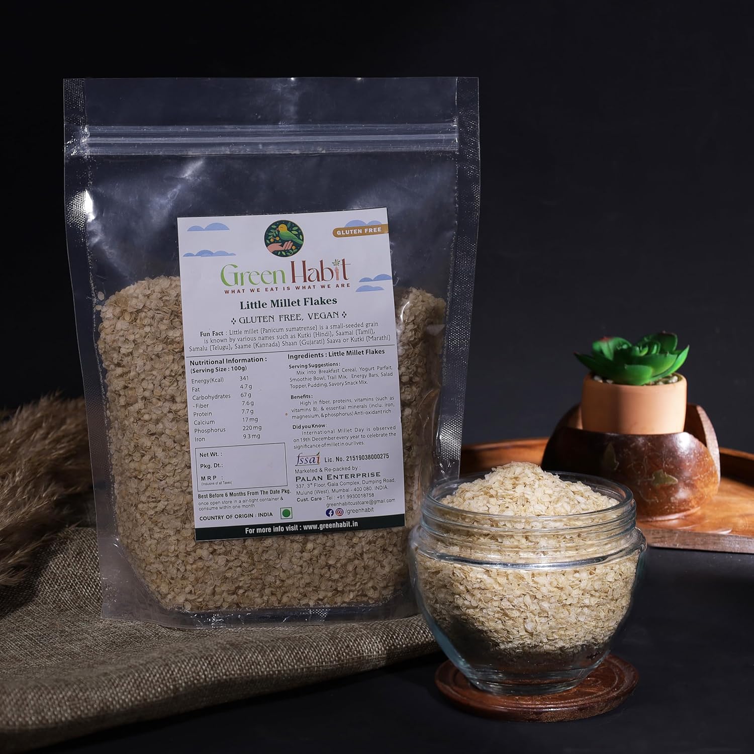 GreenHabit Little Millet Flakes 1kg – Nutritious and Gluten-Free Millets Cereals a.k.a Samai Poha- High Fiber Breakfast (Little millet flakes, 1 kg)