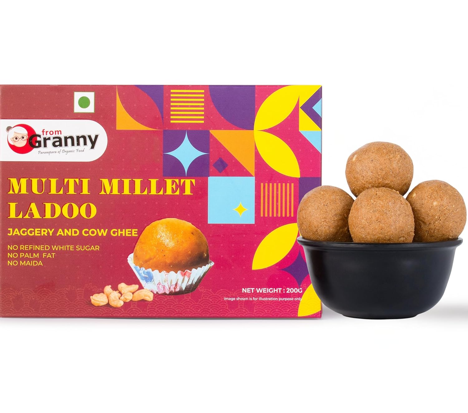 From Granny – Multi Millet Laddu | Mix of Jowar, Foxtail and Bajra Ladoo | Millet Ladoo with Premium Cow Ghee and Jaggery | Homemade Millet Snacks – No Maida | 200g