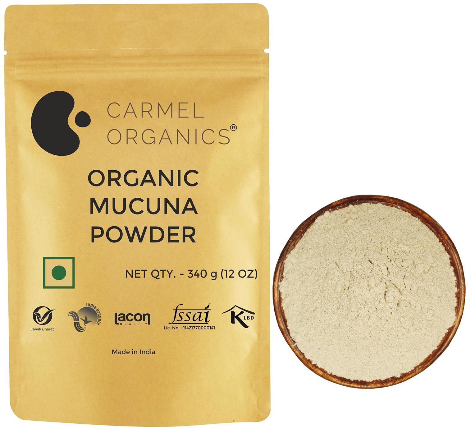 CARMEL ORGANICS Mucuna (Kapikacchu) White Seed Powder 340 Grams Rejuvenate Body & Mind | Jaivik Bharat Certified | Non-GMO | Kapikachu Podi | No Added Preservatives | Mucuna Pruriens