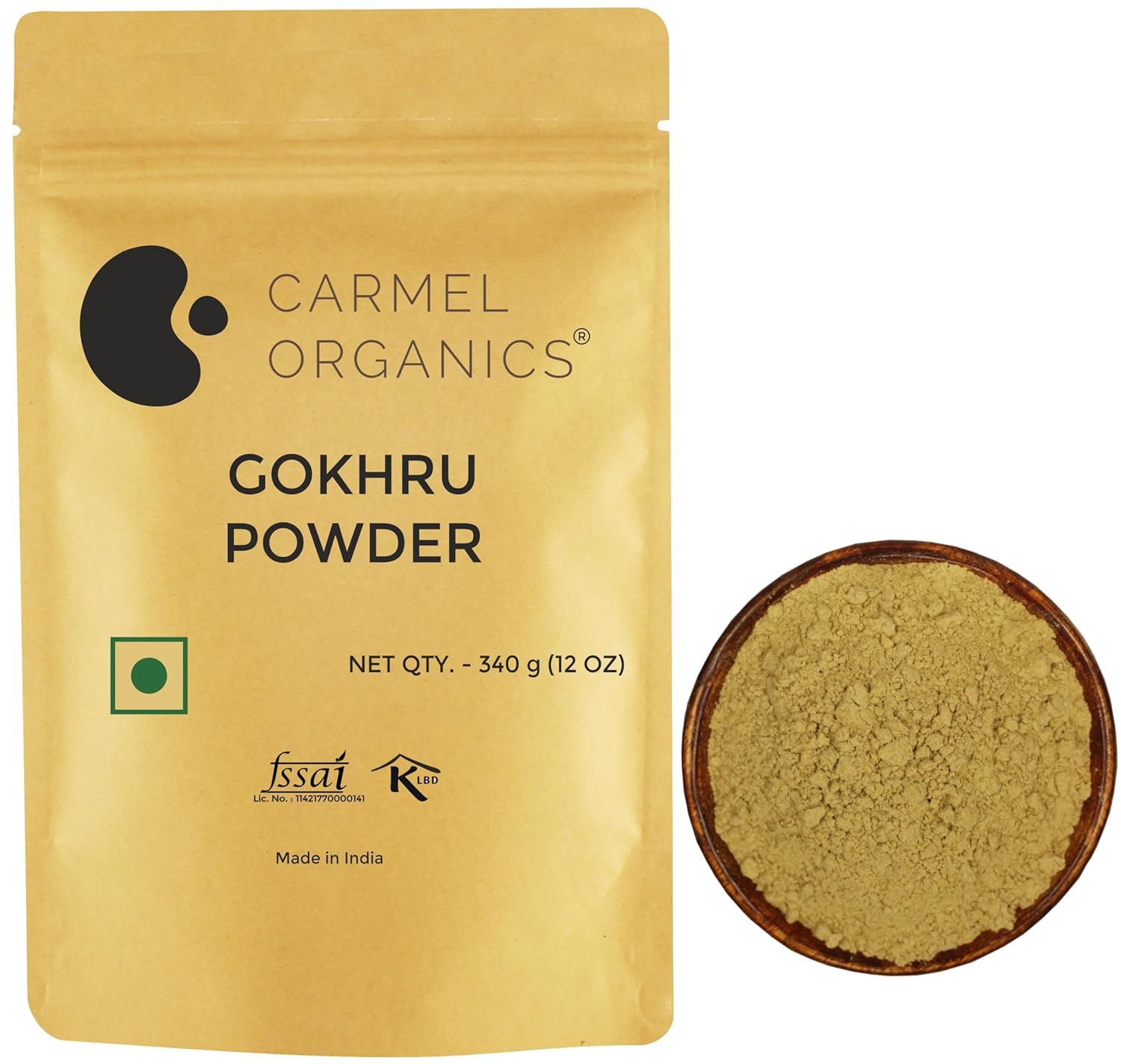 CARMEL ORGANICS Gokhru/Gokshura/Tribulus Terrestris Powder 340 Gram, Boost Strength & Stamina Naturally | Non GMO | No Added Preservative or Additives | Palleru/Nerunjil Powder