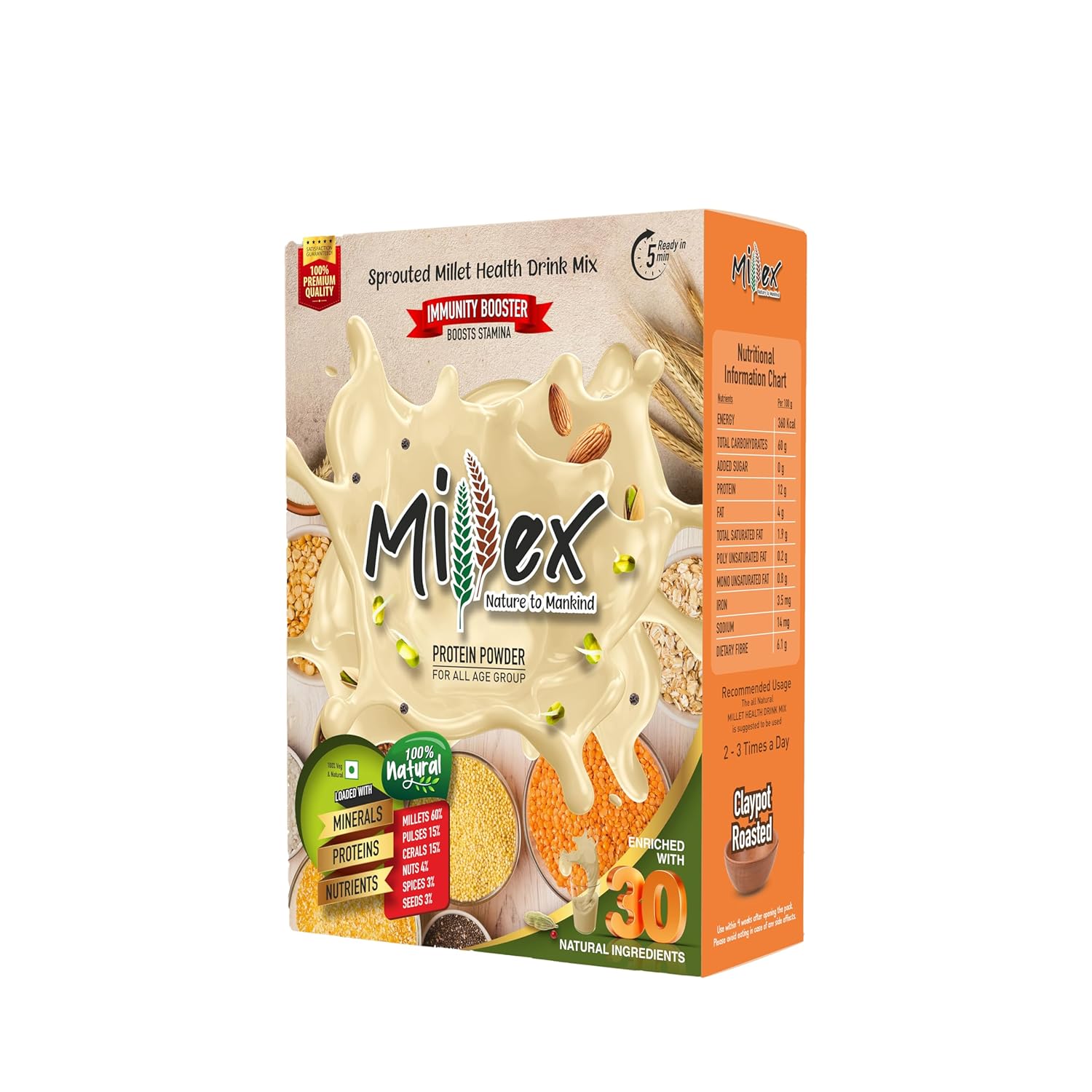 Millex Millet Healthy Mix 1kg | 30 Natural Nutrition Ingredients | Sprouted Cereals,Nuts, & Pulses |No Sugar Organic Multigrain Nutrition Drink | |Porridge Mix (Pack of 1)