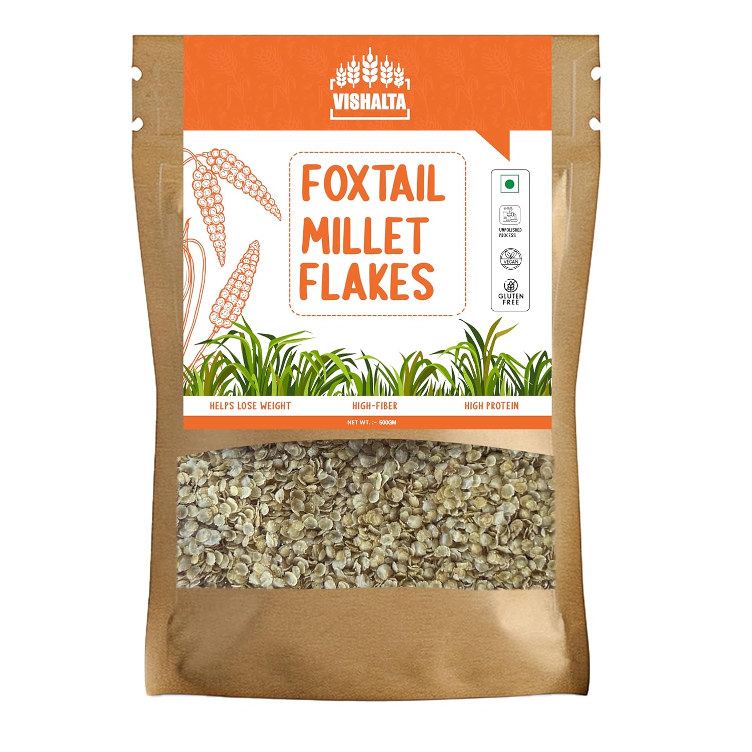 Vishalta Foxtail Millet Flakes 500g – Natural Whole Grain – Kakum Flakes High in Protein & Fibre – Gluten Free Healthy Breakfast Cereal – Ideal for Poha, Upma & Snacks – Dried Bajra Alternative