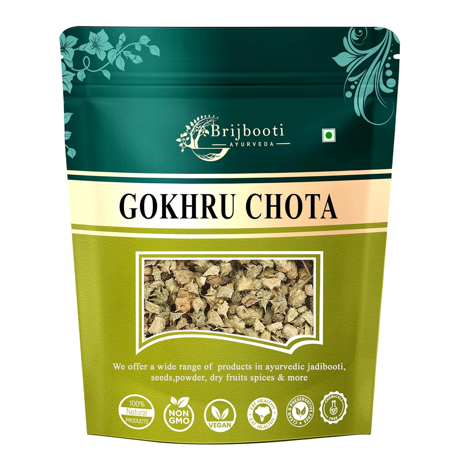 Birju Mahavir 100 Gr Gokhru Chota – Tribulus Terrestris Seeds – Small Caltrops | FSSAI, GMP, ISO Certified