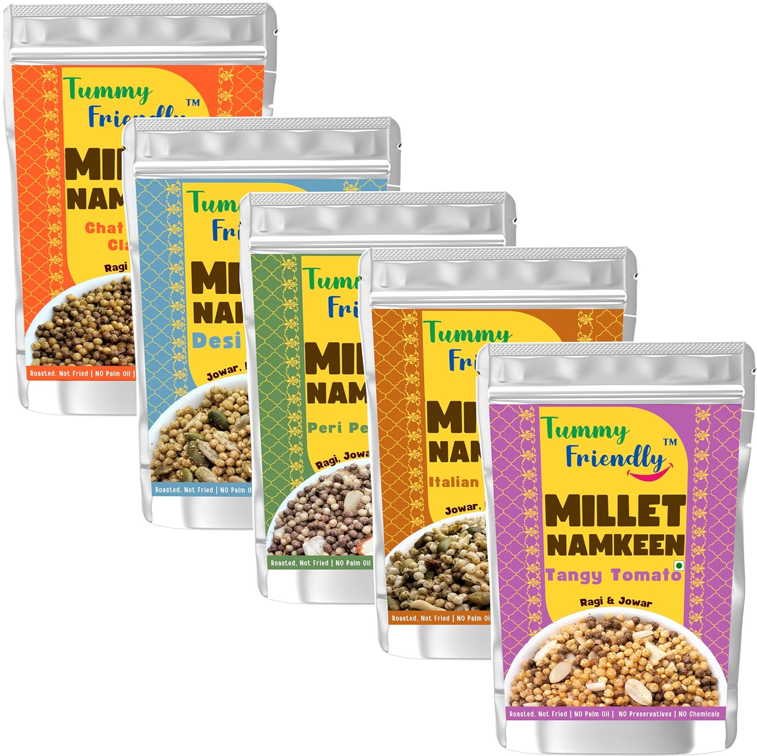 Tummy Friendly Millet Namkeen Mixture for Kids &Adults. Healthy Snacks Items Namkeen for Kids, Adults, Pregnant Women, Diabetics. Healthy Snacks for Diabetics. healthy namkeen snacks for Gift. No Chemicals, No Preservatives – Millet Snacks Assorted Combo Pack, 5 Packs, 70g Each