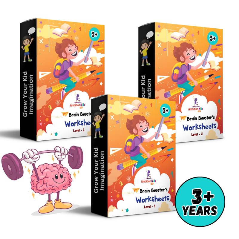 AmbitionKids Brain Booster Activity Book Set for Kids Age 3+ | Fun Puzzles, Shapes, Colors, Matching & Logic Games | Educational Workbook Gift for Toddlers & Preschoolers (Set of 3)